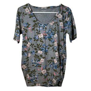 Maternity Motherhood Gray Floral Short Sleeve Pullover Shirt Size Med EUC #4852